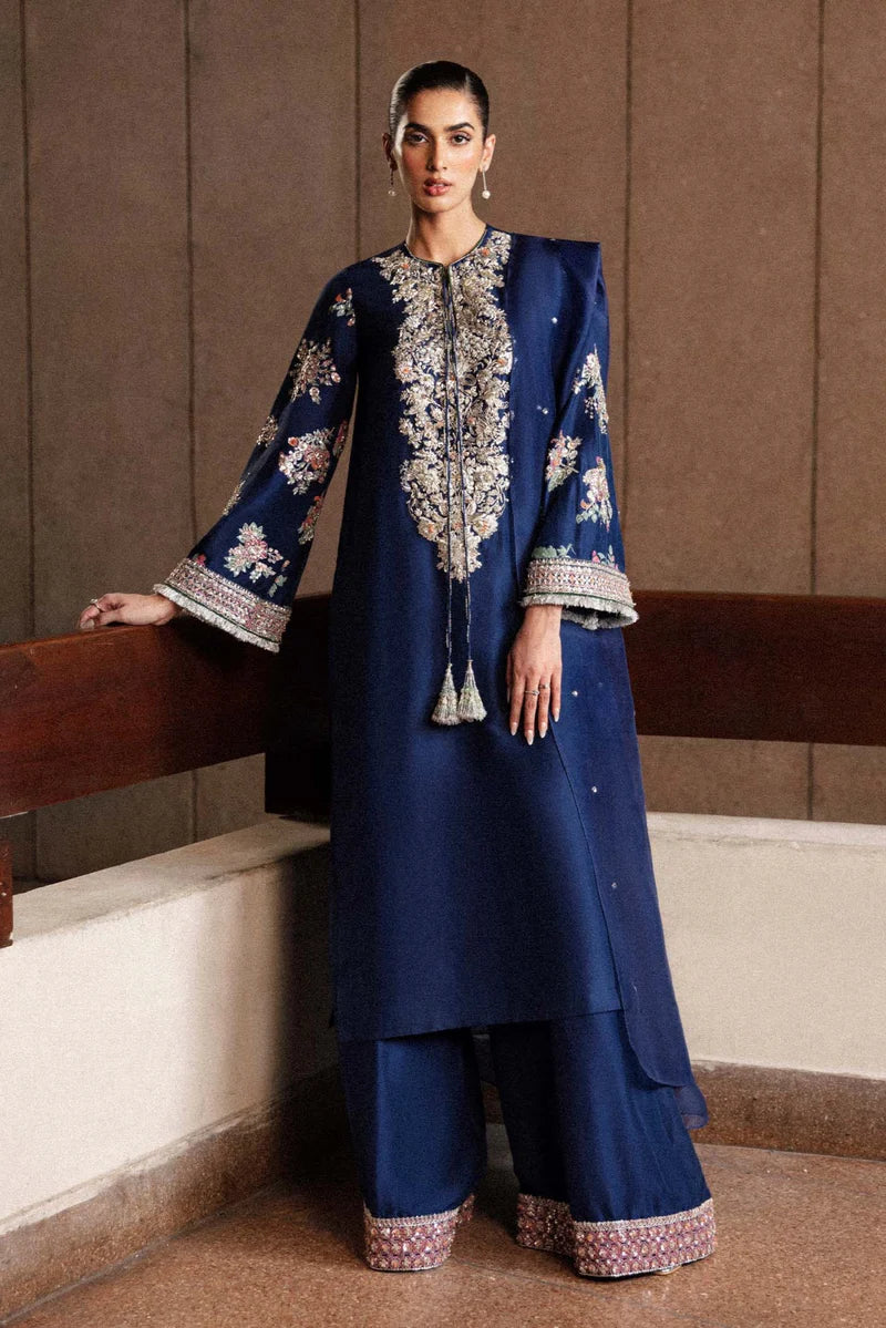 Hussain Rehar Raw Silk Blue Formal Wear Dress